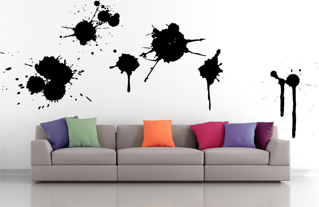 Picniva Paint Splash Mix Wall Decals, Black, 10 in Height, DOTPR15A