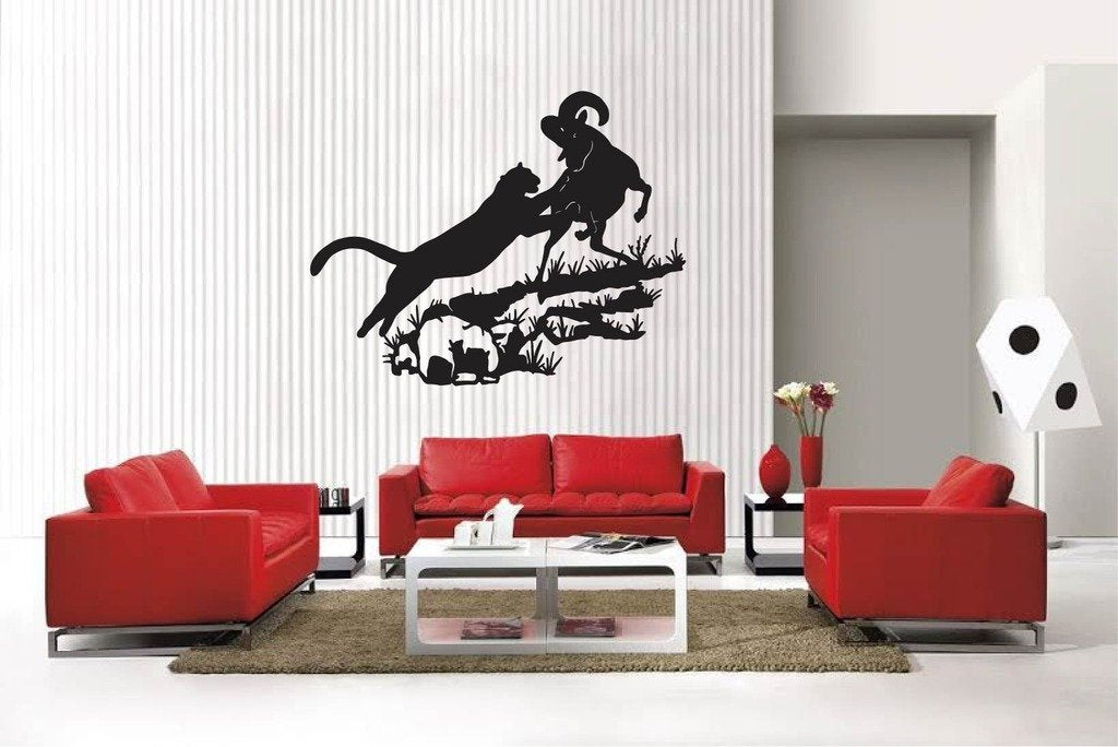 Picniva Matte Black Cougar Style 2 Vinyl Wall Decal Wildlife Nature Decor
