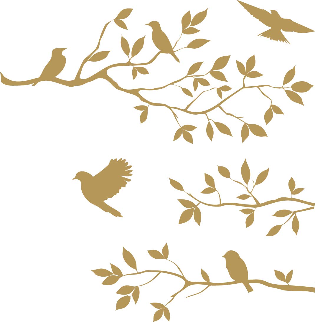 Picniva Birds and Blossoms Removable Wall Decal, Gold, 16 x 24 in