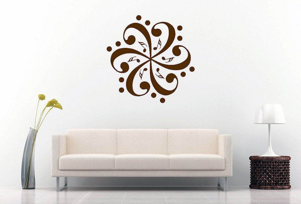 Picniva Six Bass Clefs Pinwheel Wall Decal, Chocolate Brown 10 in