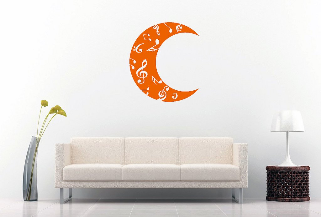 Picniva Crescent Moon Music Notes Wall Decal, Orange 10 in