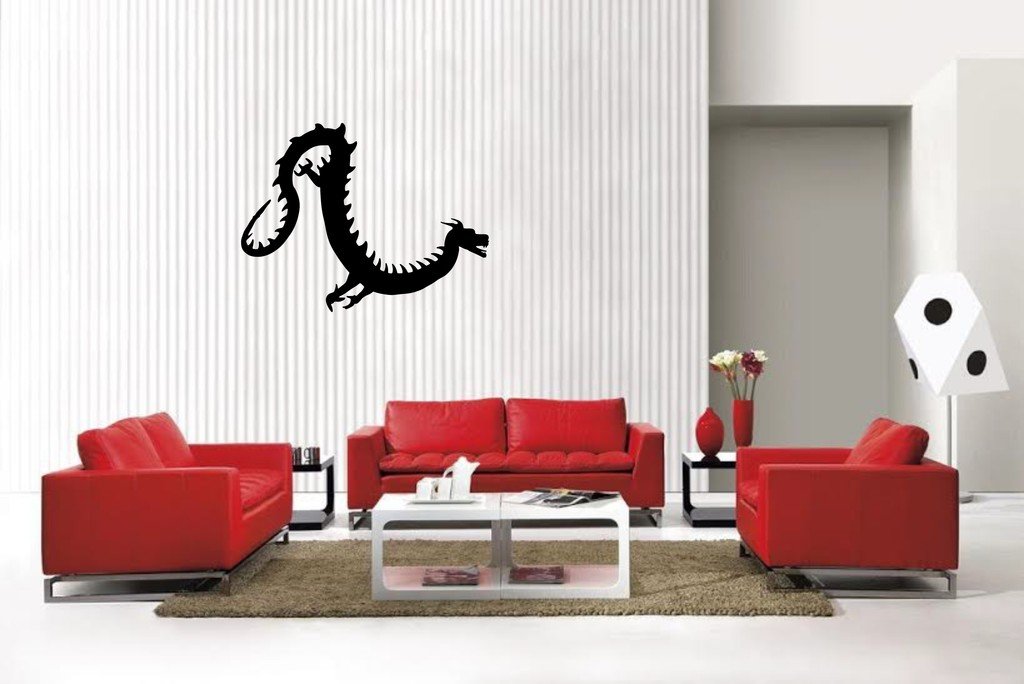 Picniva Matte Black Orient Dragon Style 13 Vinyl Wall Decal Fantasy Decor