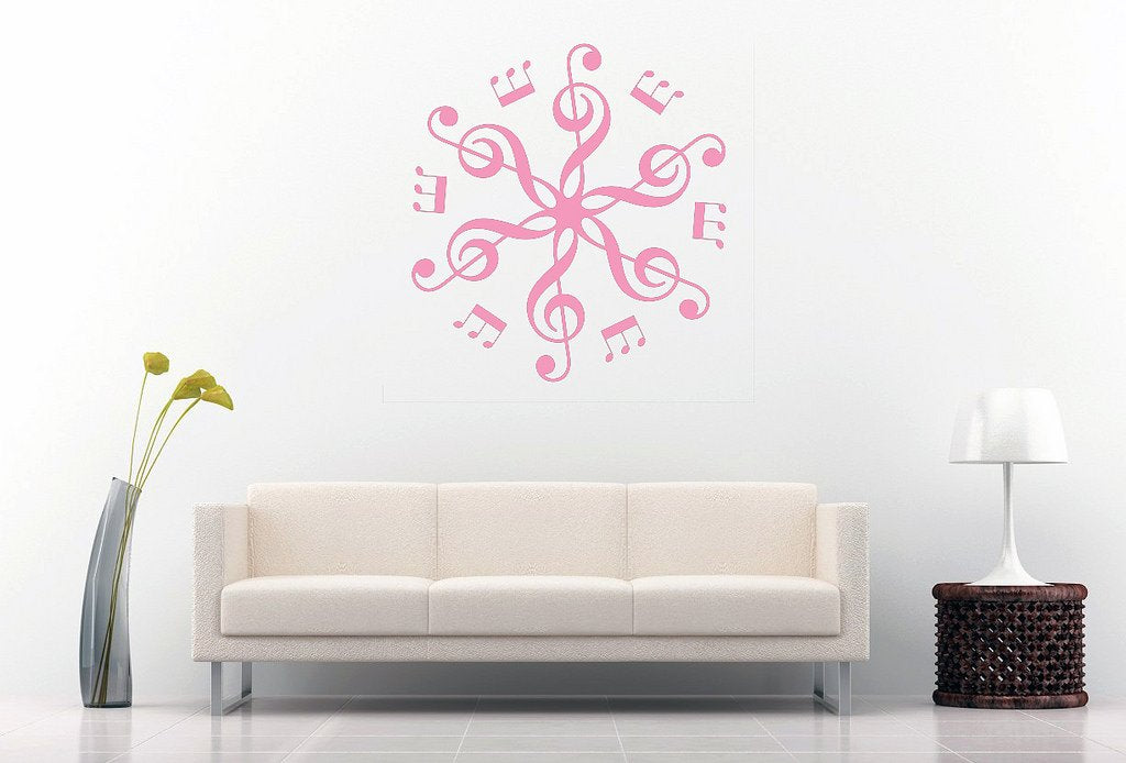 Picniva Six Treble Clefs Rosette Wall Decal, Bubblegum Pink 10 in