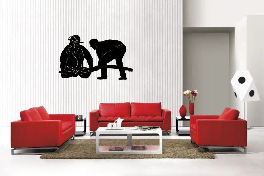 Picniva Matte Black Fireman Style 62 Vinyl Wall Decal Firefighter Hero
