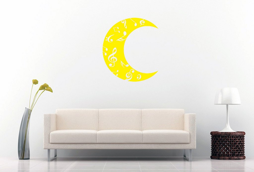Picniva Crescent Moon Music Notes Wall Decal, Yellow 10 in