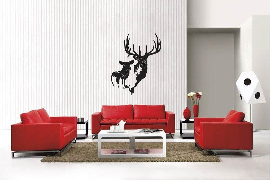 Picniva Matte Black Elk Family Style 3 Vinyl Wall Decal Wildlife Decor