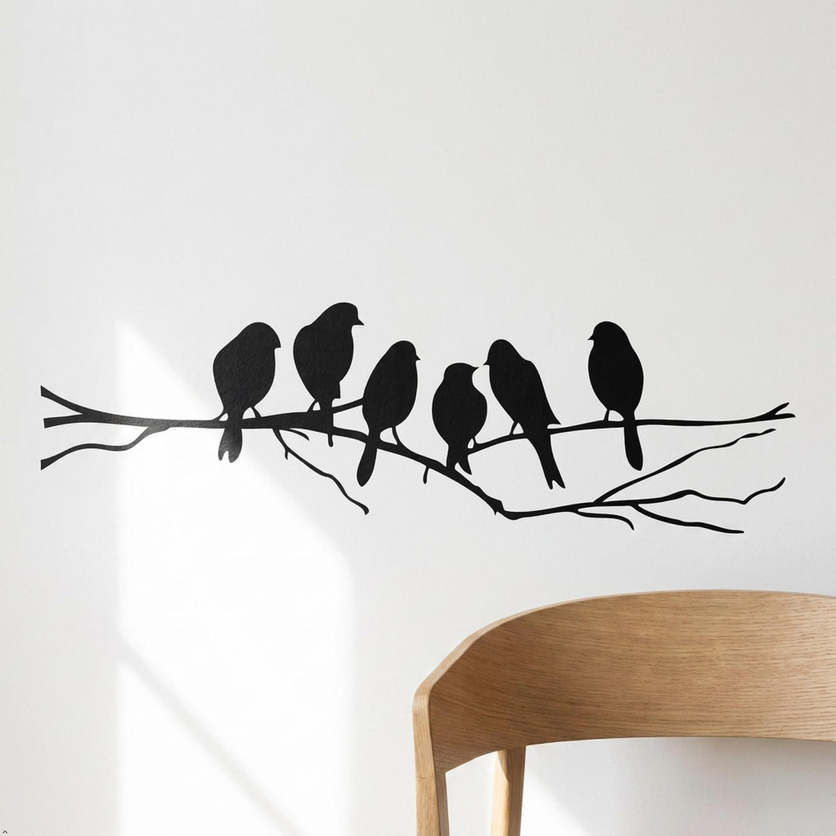 Picniva Six Birds on Tree Branch Vinyl Wall Decal, Black, 22 x 7 in