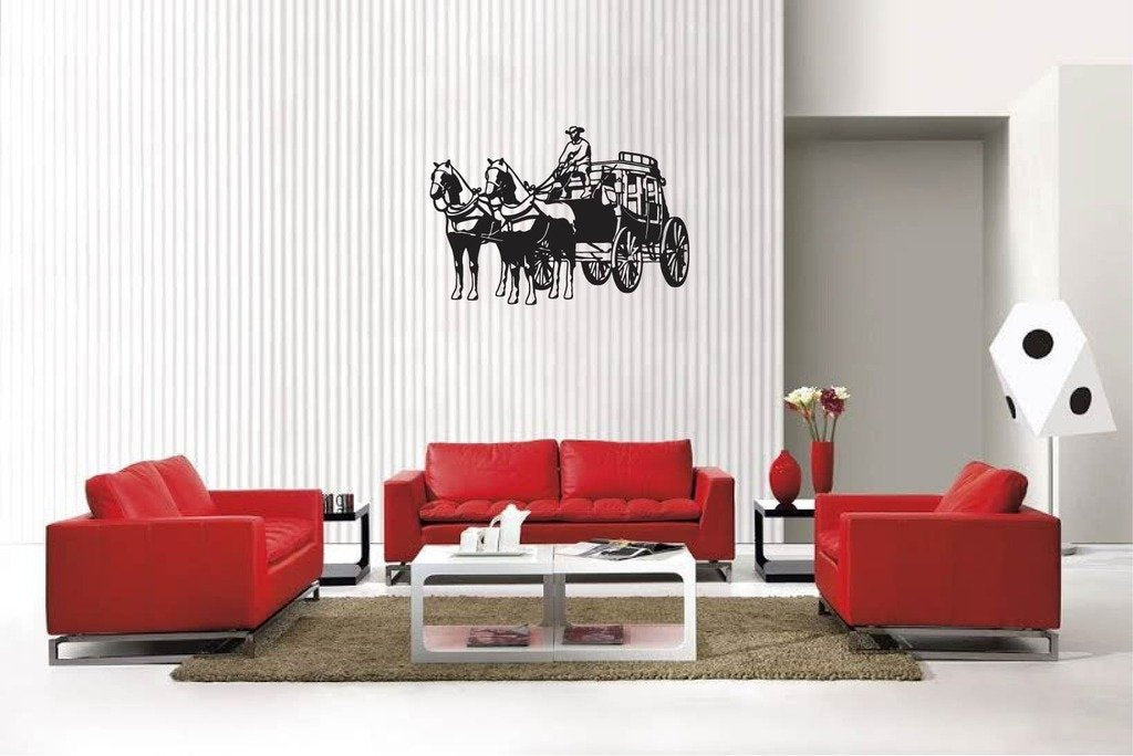 Picniva Matte Black Stagecoach Style 5 Vinyl Wall Decal Western Rustic