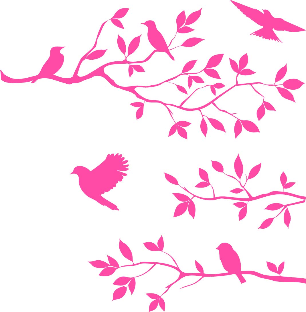 Picniva Birds and Blossoms Removable Wall Decal, Pink, 16 x 24 in