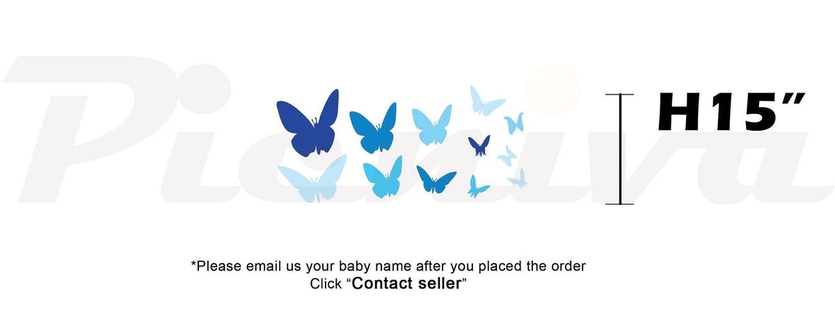 Picniva Custom Baby Name Wall Decal, Blue Butterfly, Font One