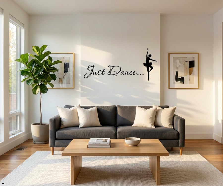 Picniva Just Dance Quote Wall Decal with Ballerina, Yellow 15 x 35 in