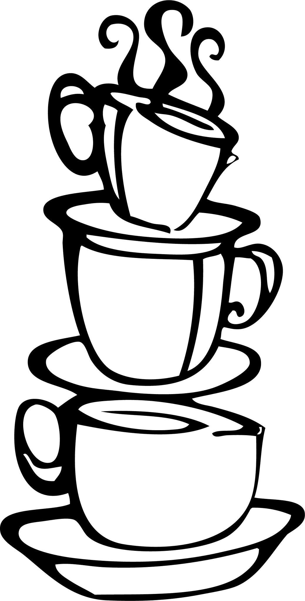 Picniva Coffee Cup Removable Vinyl Kitchen Wall Decal, Black, 12 x 22 in