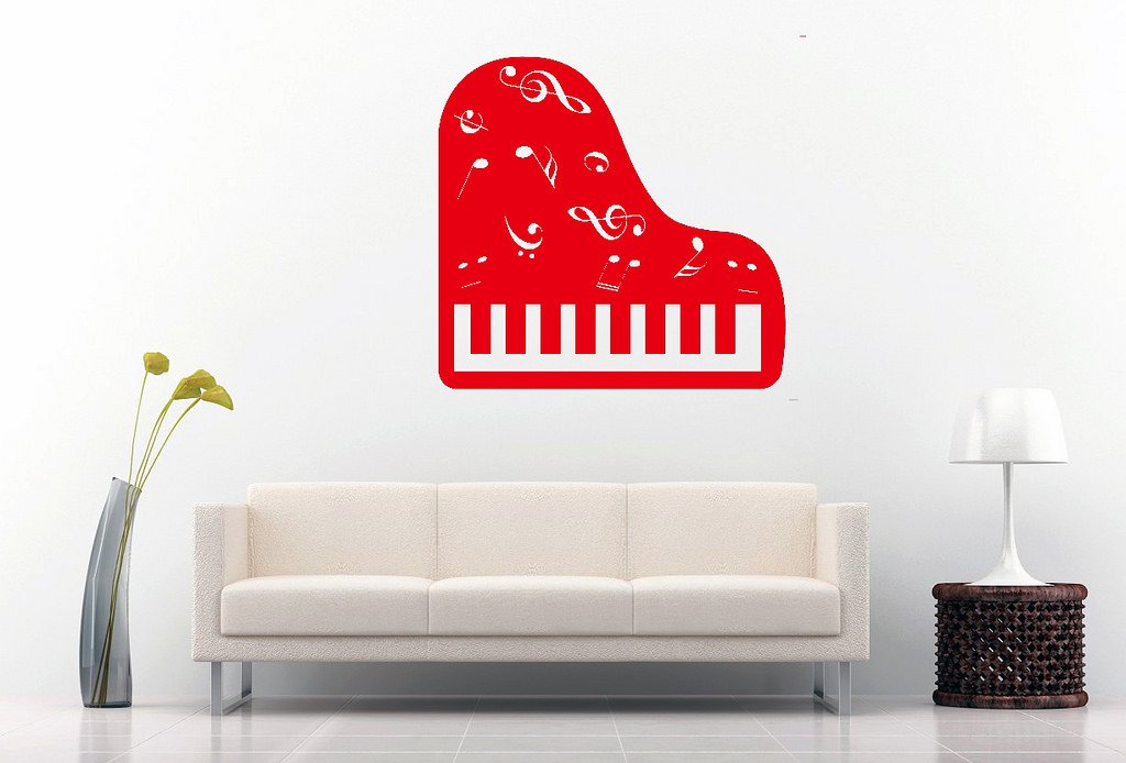 Picniva Grand Piano Music Notes Wall Decal, Red 10 in