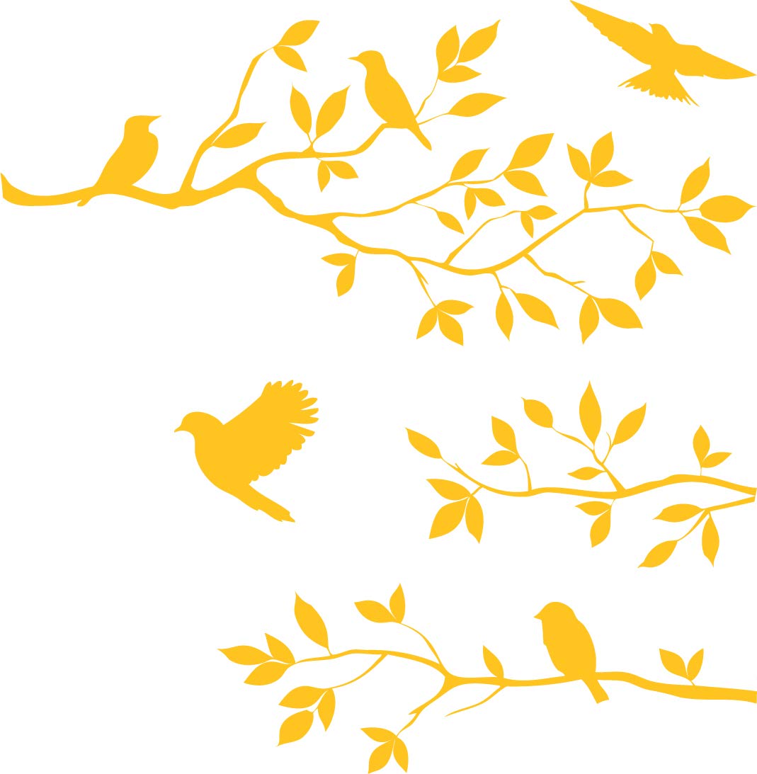 Picniva Birds and Blossoms Removable Wall Decal, Yellow, 16 x 24 in