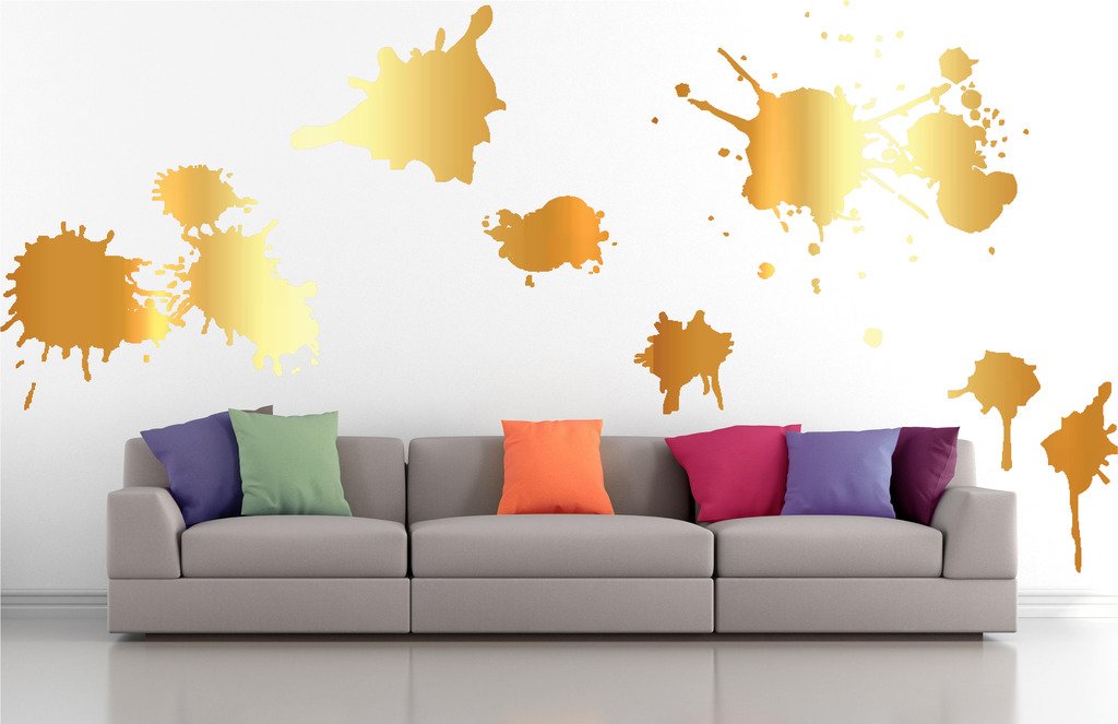 Picniva Mixed Splatters Wall Decals, Gold (Chrome Mirror), 10 in Height