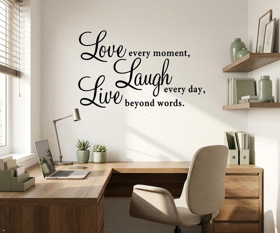 Picniva Live Every Moment Laugh Every Day Love Beyond Words Wall Quote - Inspirational Family Vinyl Decal for Home Decor - Removable DIY Lettering for Living Room - Black, 15 x 22 Inches