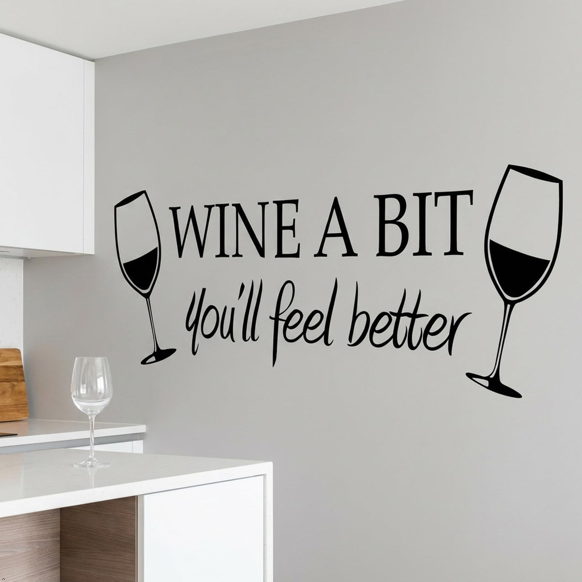 Picniva Wine a Bit You'll Feel Better Vinyl Wall Decal, Black, 22 x 9 in