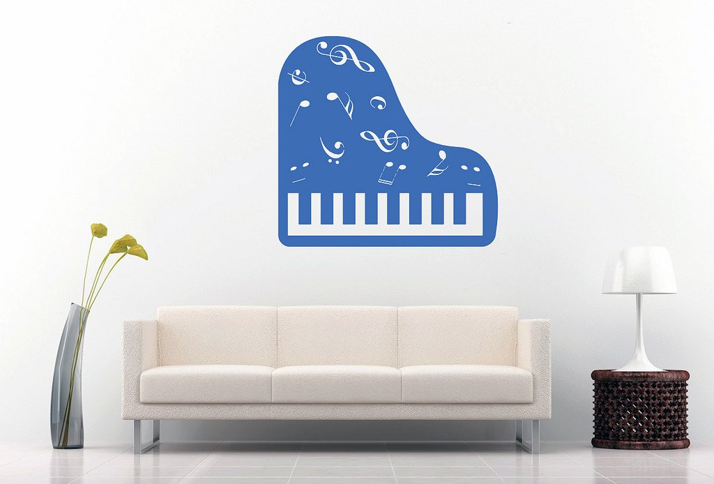 Picniva Grand Piano Music Notes Wall Decal, Blue Purple 10 in