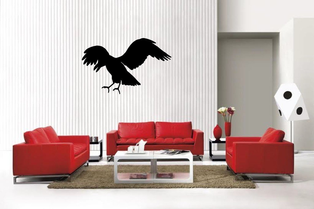 Picniva Crow Style 14A Vinyl Wall Decal, Matte Black, 22 x 13.81 in