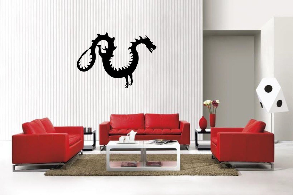 Picniva Orient Dragon Style 15 Vinyl Wall Decal, Matte Black, 22 x 15.46 in