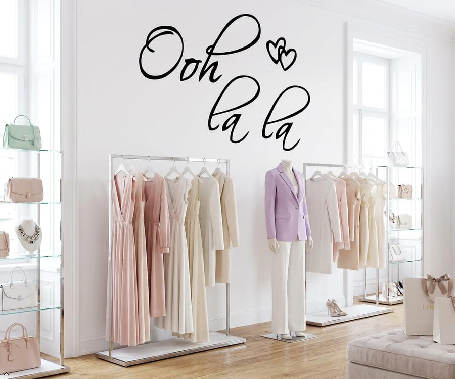 Picniva Ooh Lala Hearts French Quote Wall Decal, Overlapping Outline Motif