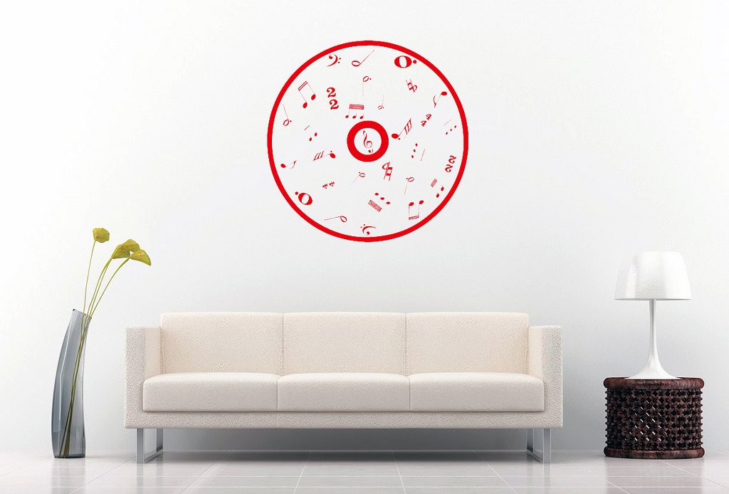 Picniva Outline CD Music Symbols Wall Decal, Red 10 in
