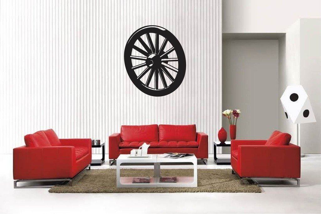 Picniva Matte Black Wagon Wheel type1 Vinyl Wall Decal Home Quote Decor