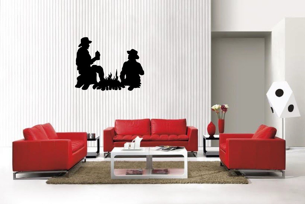 Picniva Camp Fire Style 4 Vinyl Wall Decal, Matte Black, 22 x 17.06 in