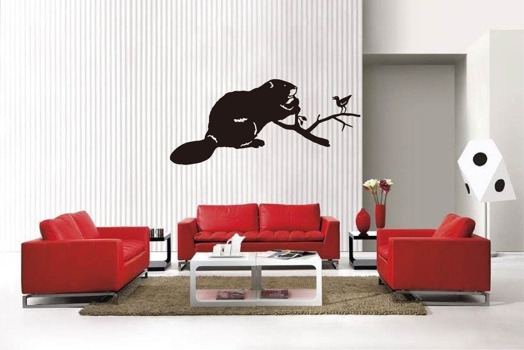 Picniva Matte Black Beaver Style 4 Vinyl Wall Decal Wildlife Nature Decor