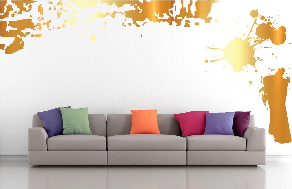 Picniva Border Paint Streak Wall Decals, Gold (Chrome Mirror), 10 in Height