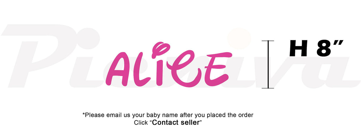Picniva Custom Baby Name Wall Decal, Pink Ribbon, Font Two