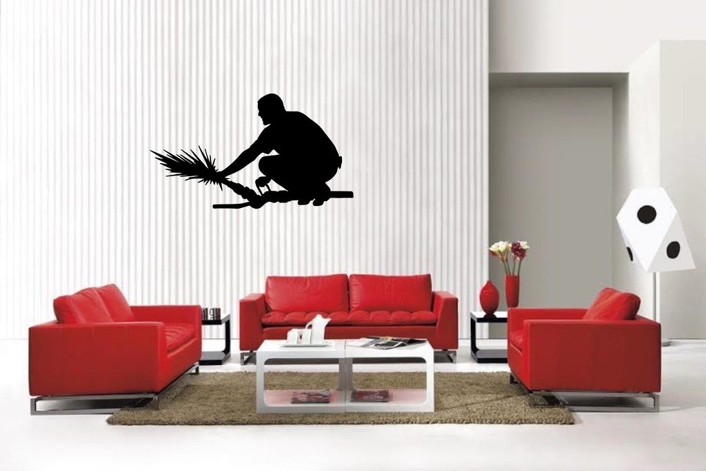 Picniva Matte Black Fireman Style 70 Vinyl Wall Decal Firefighter Hero