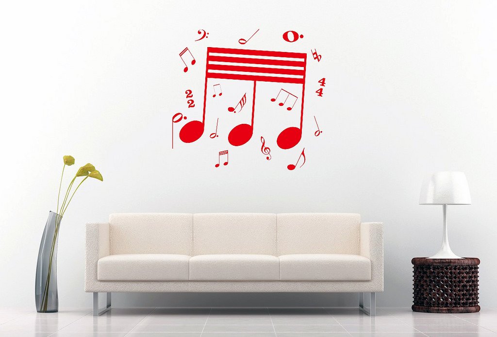 Picniva Beamed Sixty Fourth Notes Wall Decal, Red 10 in