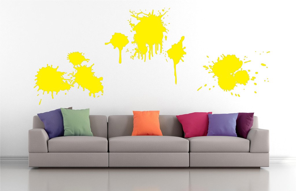 Picniva Ink Splatters Wall Decals, Yellow, 10 in Height, DOTPR10A