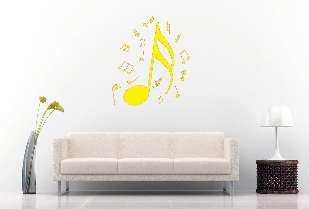 Picniva Sixteenth Note Music Symbols Wall Decal, Yellow 10 in
