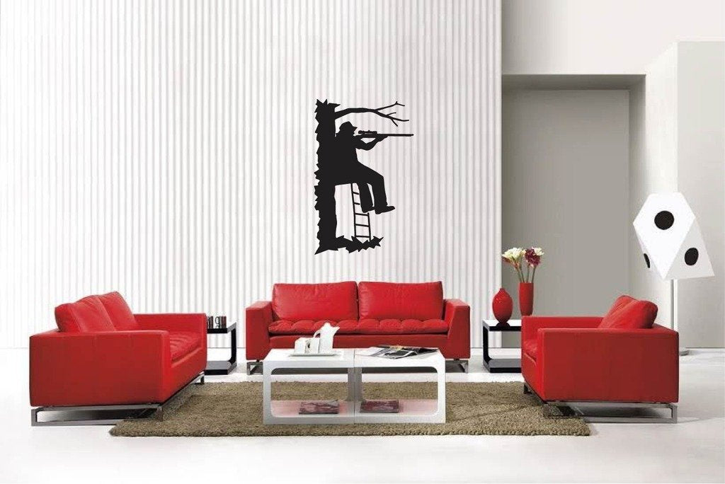 Picniva Matte Black Deer Hunter Style 2 Vinyl Wall Decal Lodge Decor