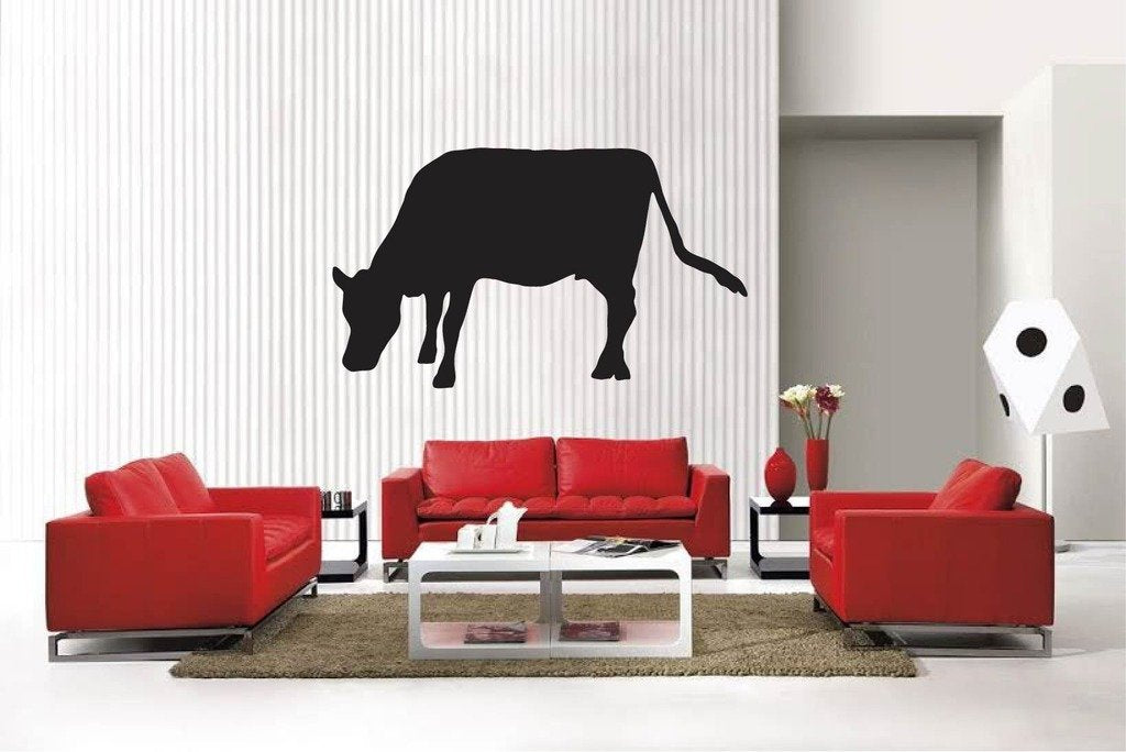 Picniva Matte Black Cow Style 02 Vinyl Wall Decal Farm Ranch Decor