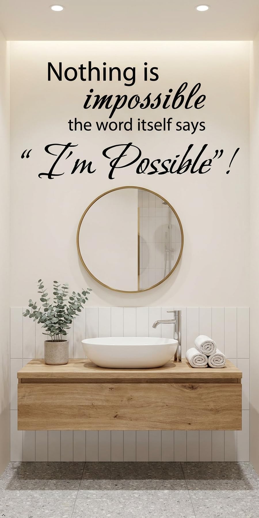 Picniva Nothing Is Impossible Quote Wall Decal, Inspirational Typography