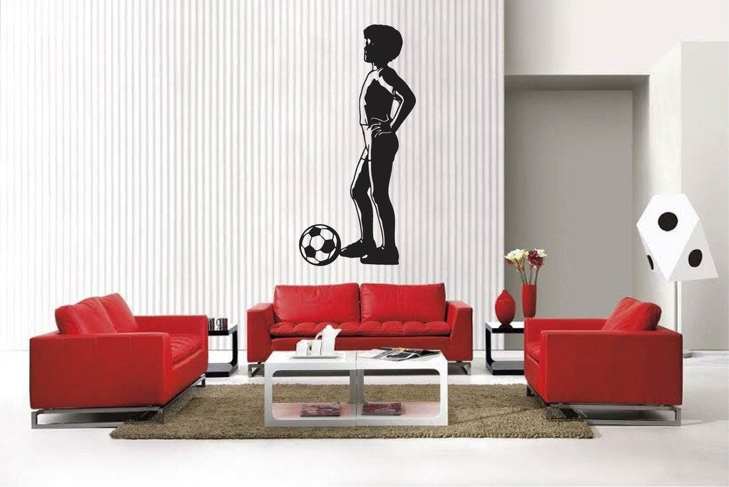 Picniva Matte Black Soccer Boy Style 21 Vinyl Wall Decal Sports Decor