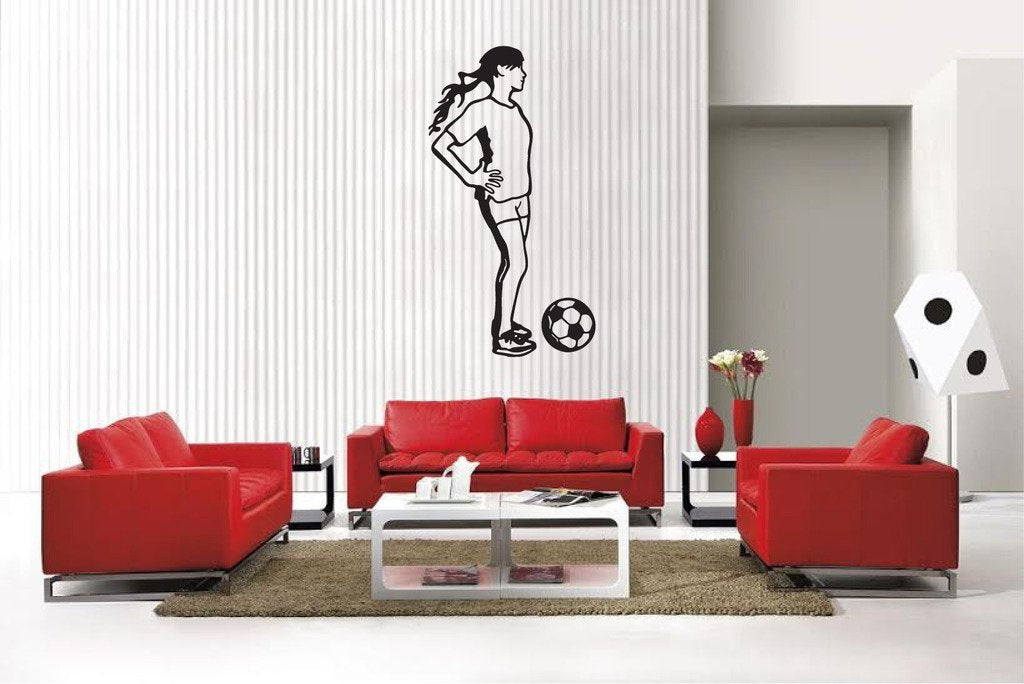Picniva Matte Black Soccer Girl Style 45 Vinyl Wall Decal Sports Decor