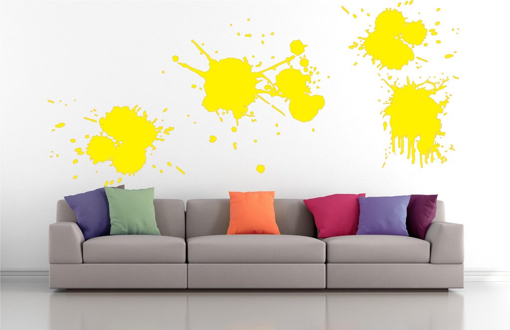 Picniva Paint Splashes Wall Decals, Yellow, 10 in Height, DOTPR08A