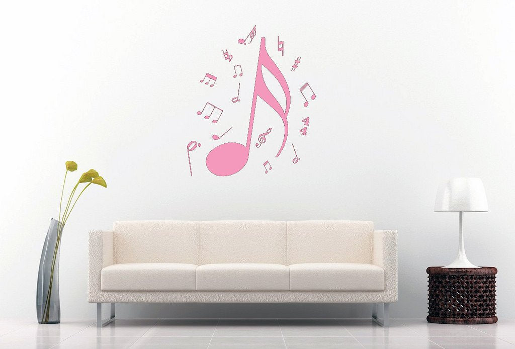 Picniva Sixteenth Note Music Symbols Wall Decal, Bubblegum Pink 10 in
