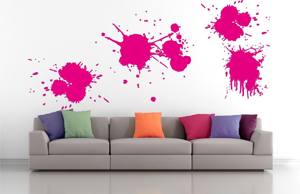 Picniva Paint Splashes Wall Decals, Pink, 10 in Height, DOTPR08A