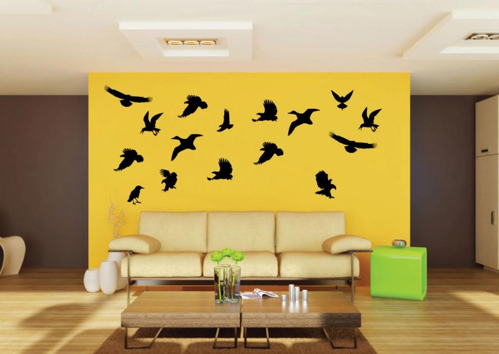 Picniva Black 16 Birds Removable Vinyl Wall Decal Avian Nursery Nature Art - Color: Black