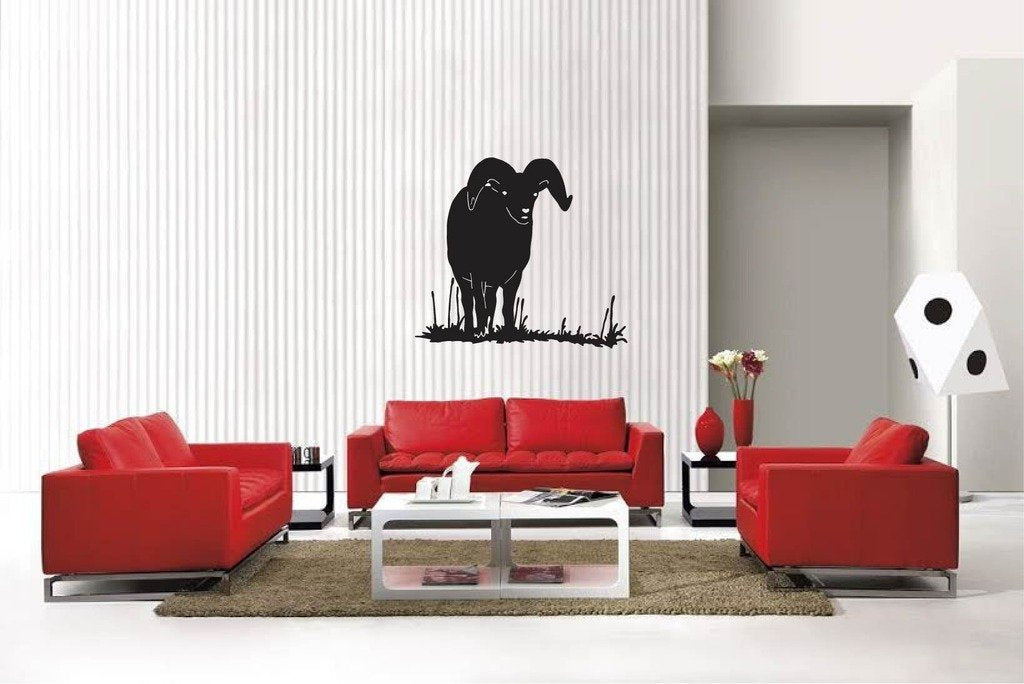 Picniva Matte Black Ram Style 2 Vinyl Wall Decal Mountain Wildlife Decor