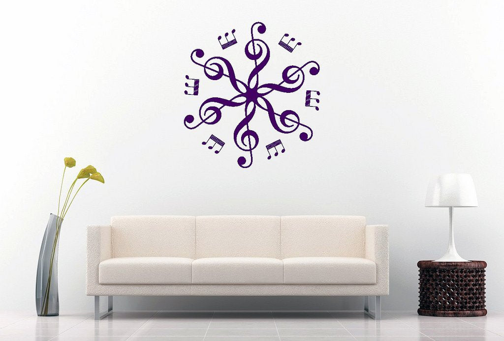 Picniva Six Treble Clefs Rosette Wall Decal, Purple 10 in