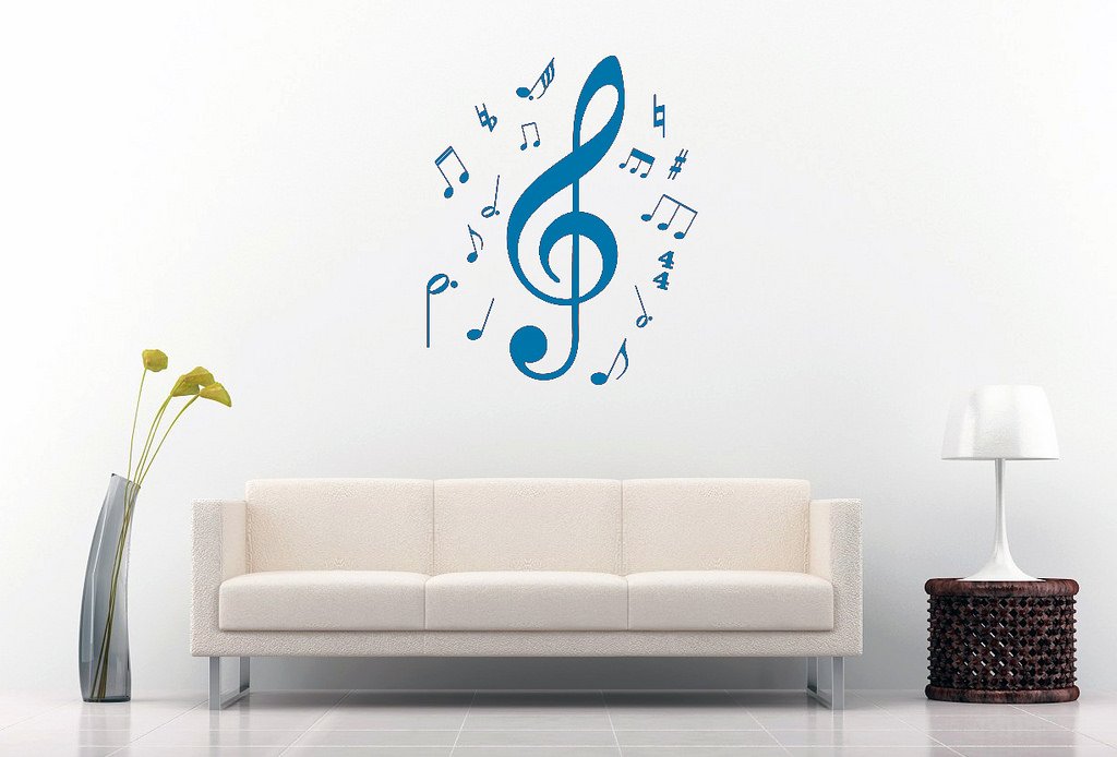 Picniva Treble Clef Music Notes Wall Decal, Blue 10 in