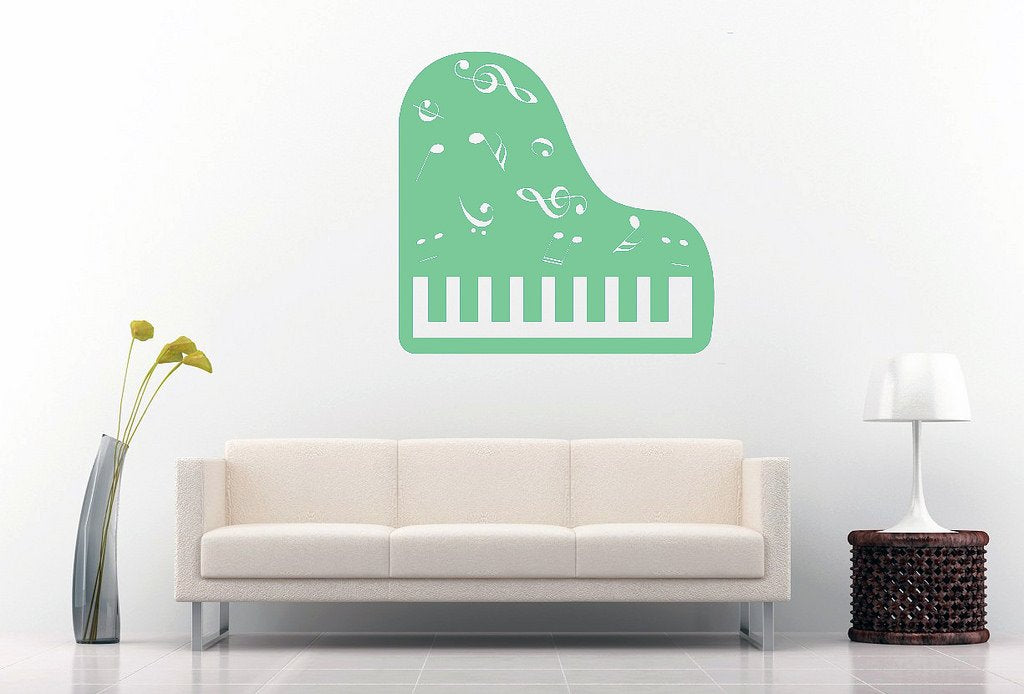 Picniva Grand Piano Music Notes Wall Decal, Mint 10 in