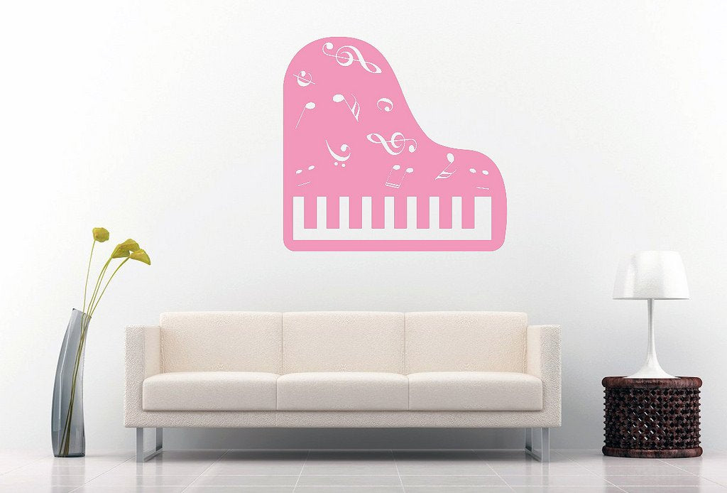 Picniva Grand Piano Music Notes Wall Decal, Bubblegum Pink 10 in