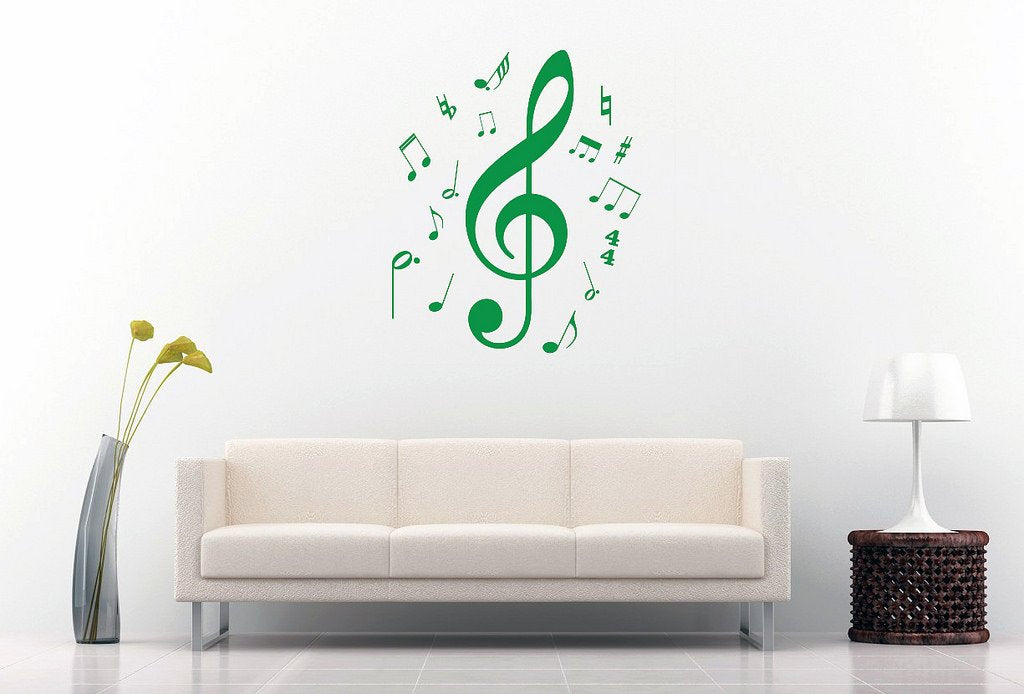Picniva Treble Clef Music Notes Wall Decal, Green 10 in